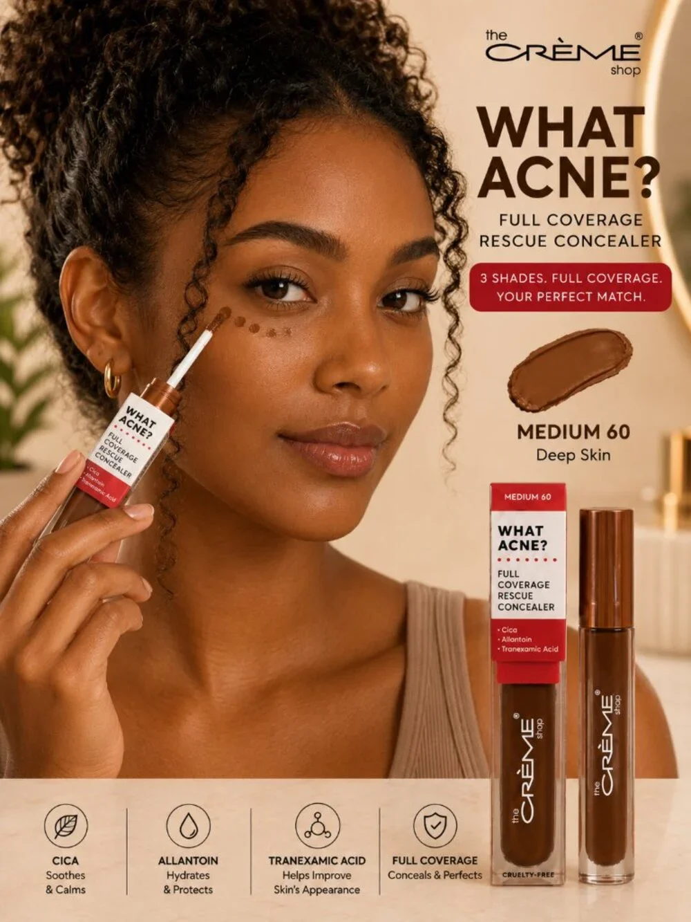 The Crème Shop What Acne? Full Coverage Rescue Concealer | Medium 10, Medium 40,